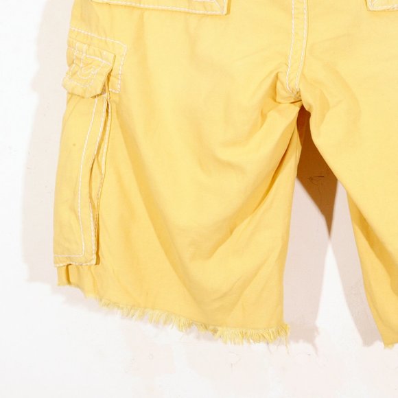 True Religion Mens Issac Cargo Bright Yellow Shorts Cut Off Drawstring Cotton 33 - Picture 11 of 15